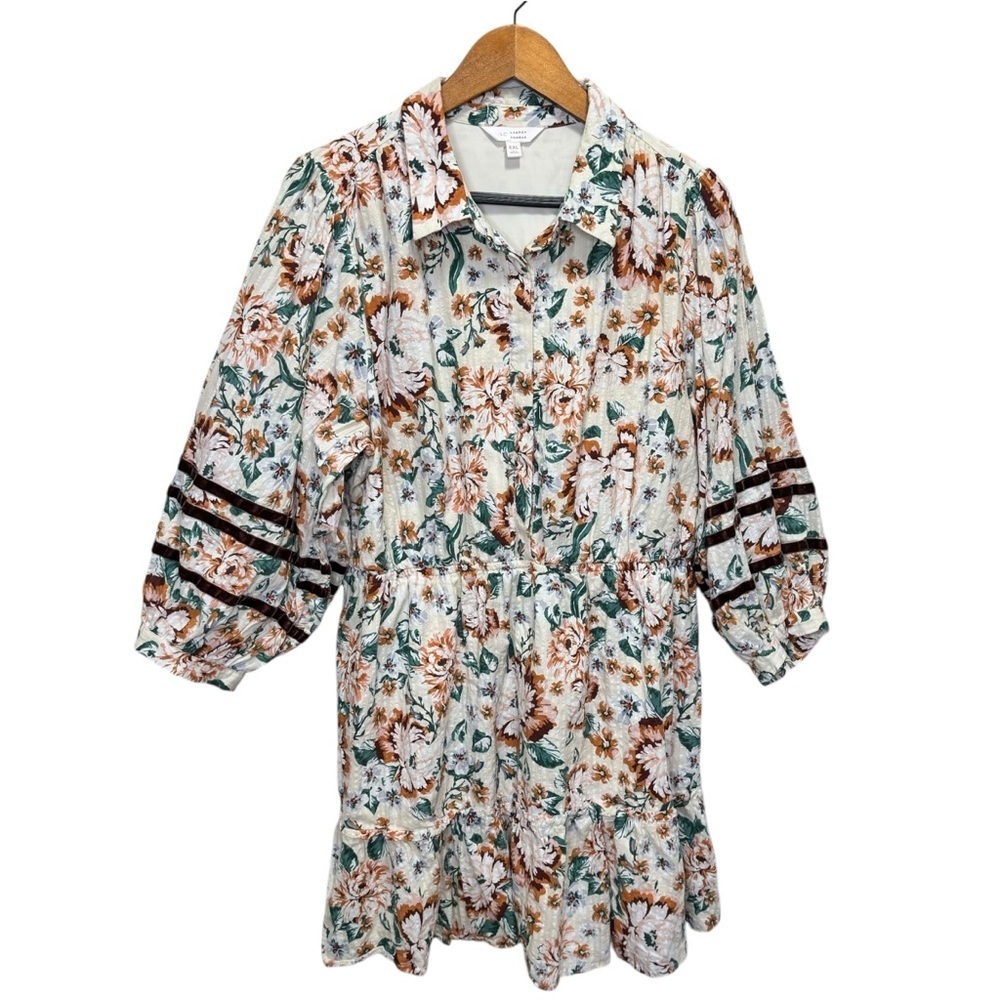 Lauren Conrad Fall Print Floral Ruffle Puff Sleeve Dress Size XXL 100% Cotton
